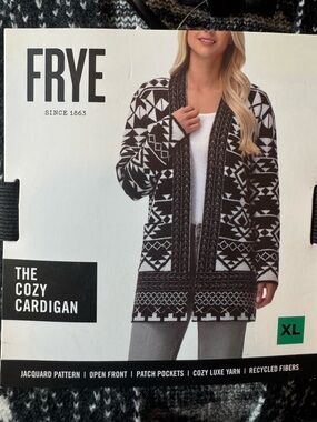 FRYE Women's Black and White Cozy Cardigan Sweater